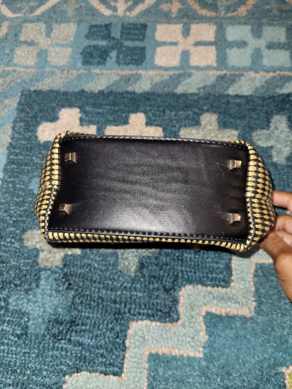 Black & Gold Woven Top-Handle Women’s Handbag